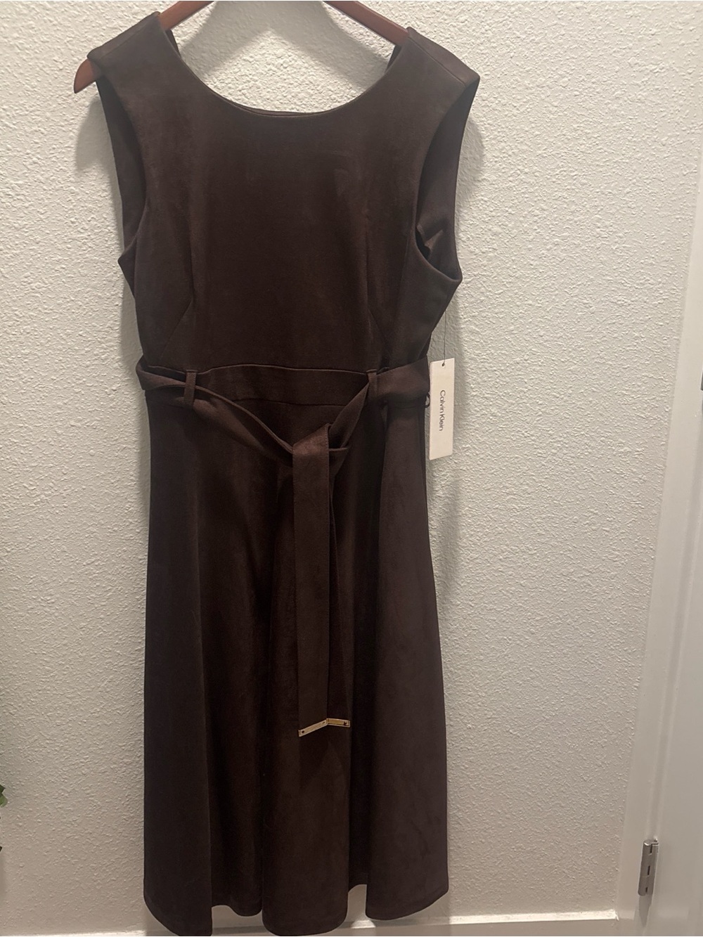 Calvin Klein Brown Sleeveless Midi Dress with Tie Belt